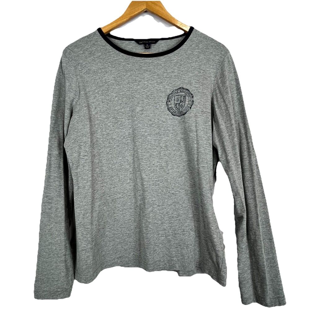 Brooks Brothers 346 Long Sleeve Tee Women L Gray Logo Cotton Casual Top